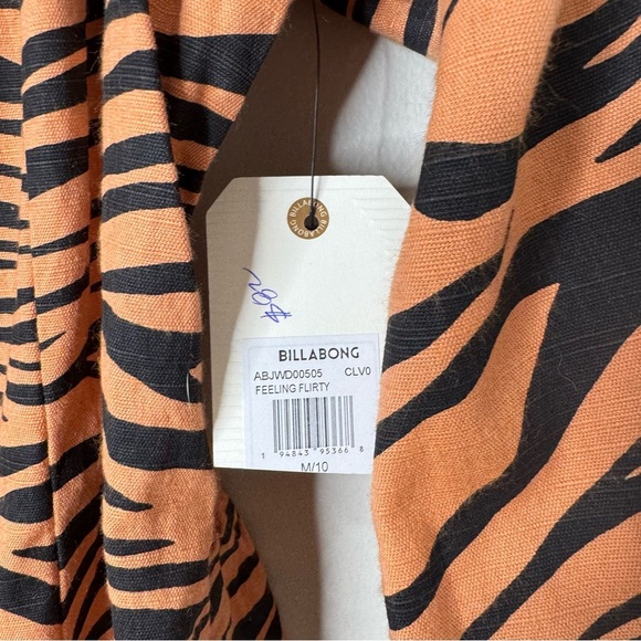 NWT Billabong Tiger Animal Print Square Neck Puff Long Sleeve Smocked Mink Dress - Picture 5 of 9